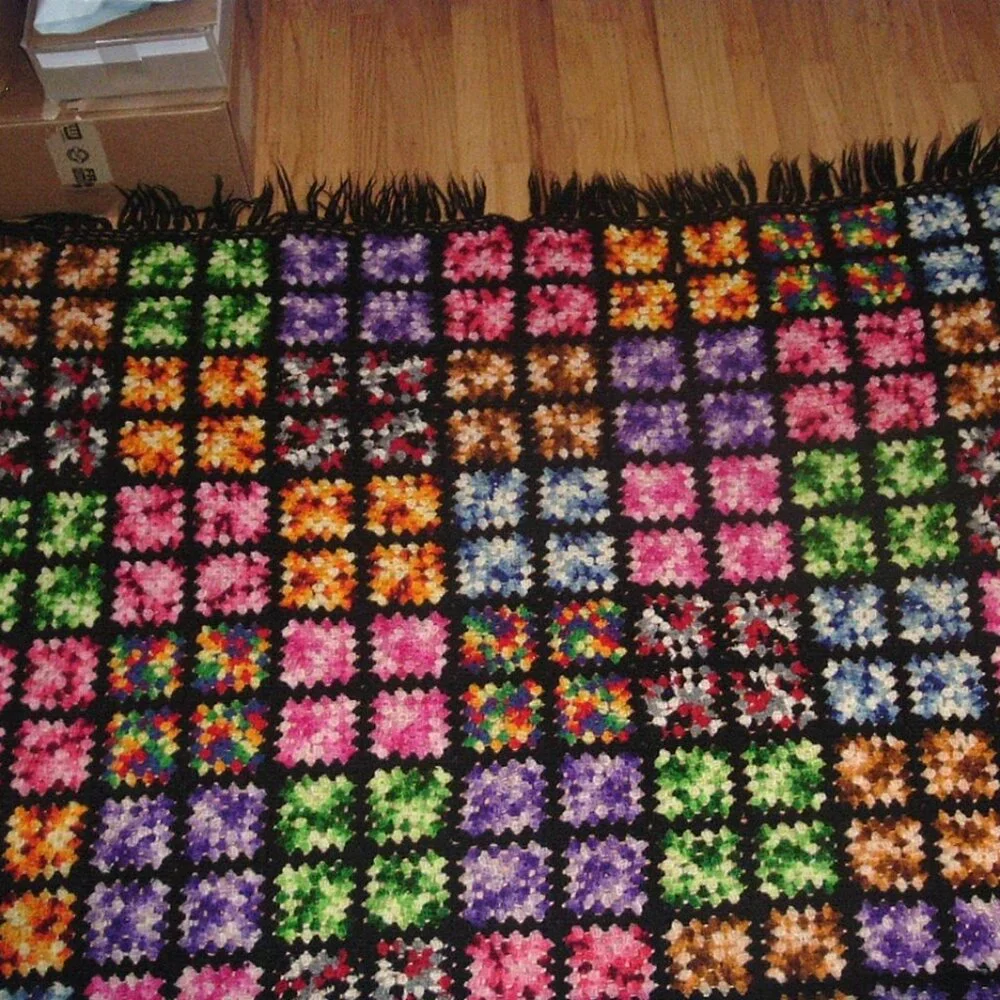 VTG Large Crochet Granny Square Patchwork Blanket Afghan Throw Bed Top 46’ X 66’